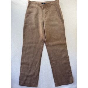 Boden Hampstead‎ 100% Linen Pants Trousers Sz 14L 14 Long Brown Pull On Wide Leg